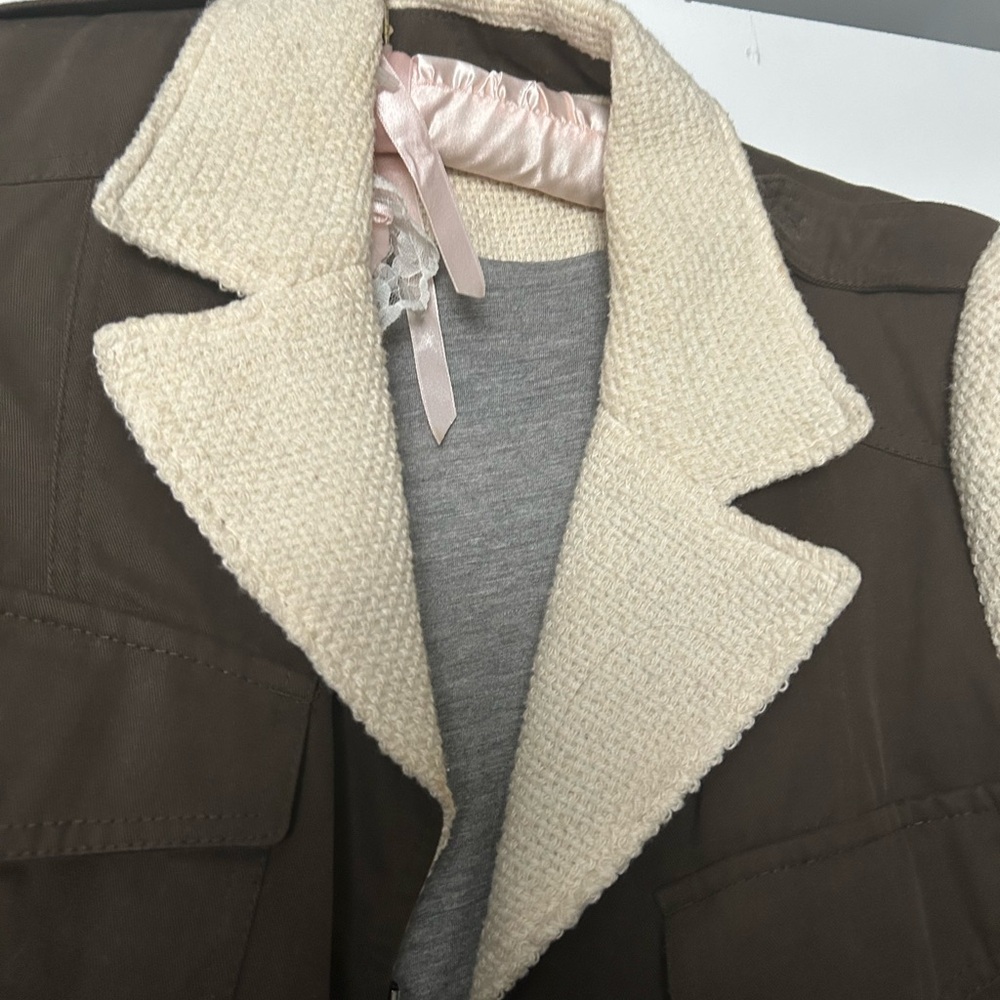 Women's Brown Coat with Cream Knit Collar